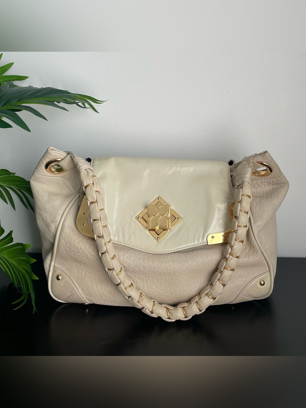 BCBGMaxAzria Cream Shoulder Bag with Gold Hardware